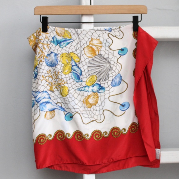 Bally Vintage Woman's Crustaceans Seashell Nautical Silk Square Scarf 34"x 34" - Picture 2 of 8